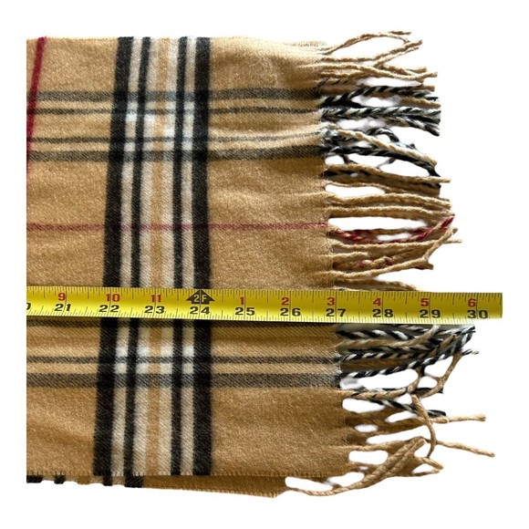 Cashmink by V Fraas Scarf Tan Black Plaid Scarf Fringe Soft Unisex 54” x 11” - Picture 7 of 7